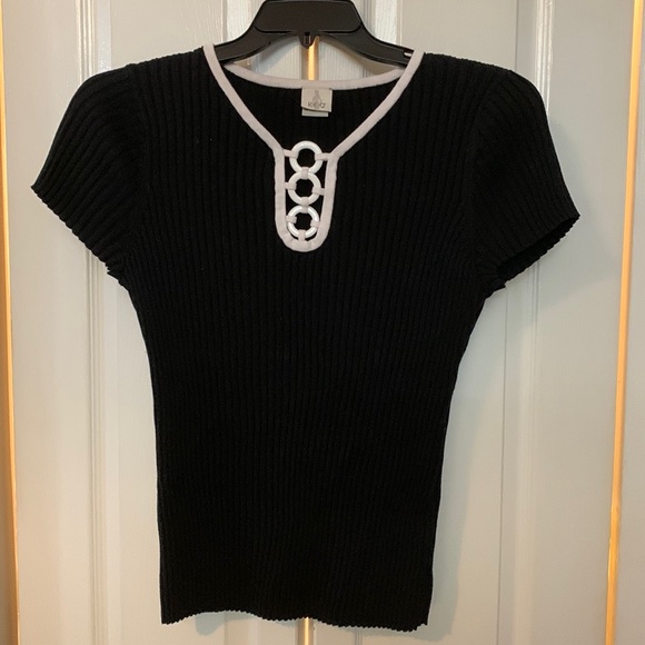 REQ Sweaters - Free w addl item purchase:Black ribbed sweater, cap sleeves, nautical neck szL